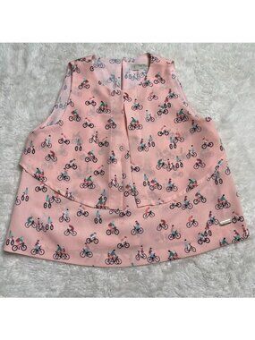 Pili Carrera Spain Girls 10 Y Pink Bicycle Print Tiered Layered Sleeveless Top